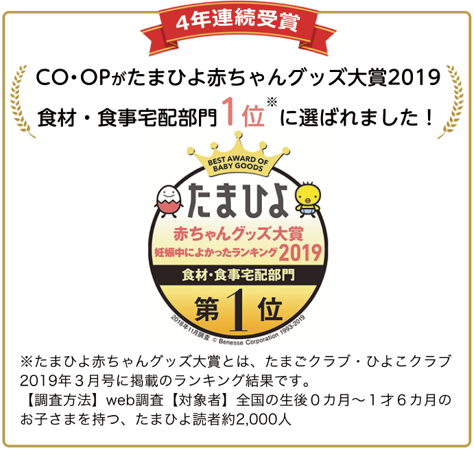 コープがたまひよ赤ちゃんグッズ大賞2019 食材・食事宅配部門1位に選ばれました
