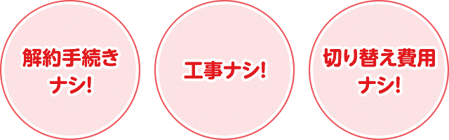 解約手続きナシ!工事ナシ!切り替え費用ナシ!