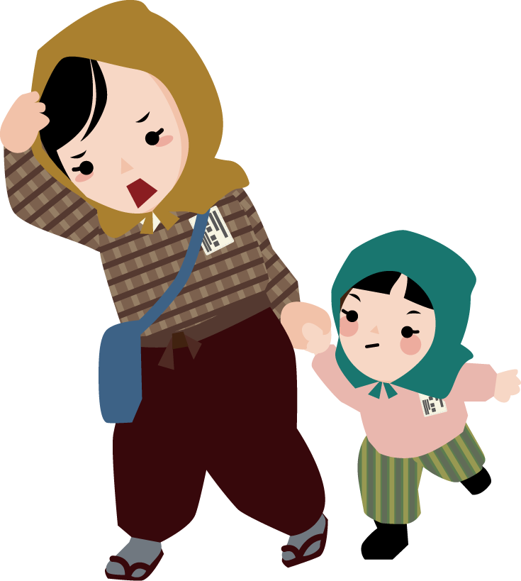 逃げ惑う母娘