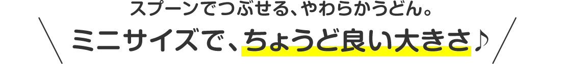 スプーンでつぶせる、やわらかうどん。ミニサイズで、ちょうど良い大きさ♪