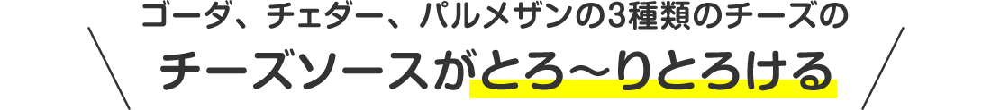 ゴーダ、チェダー、パルメザンの３種類のチーズのチーズソースがとろ～りとろける