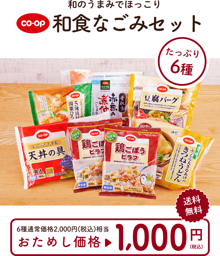 たっぷり 6種 和のうまみでほっこり co.op 和食なごみセット 送料無料 6種通常価格2,000円(税込)相当おためし価格1,000円（税込）