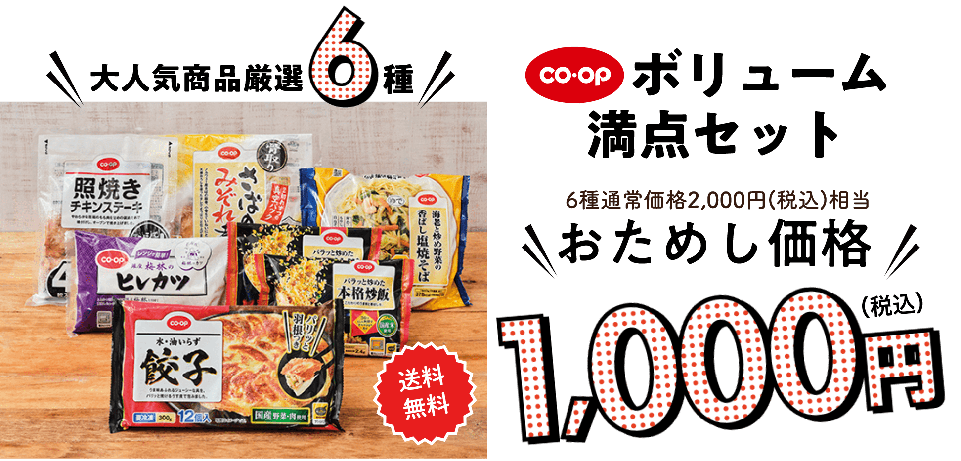 コープ ボリューム 満点セット6種通常価格2,000円(税込) 相当おためし価格 1000円 （税込） 大人気商品厳選6種 送料 無料