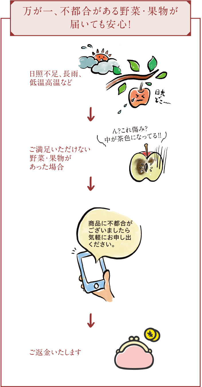 万が一、不都合がある野菜・果物が届いても安心！