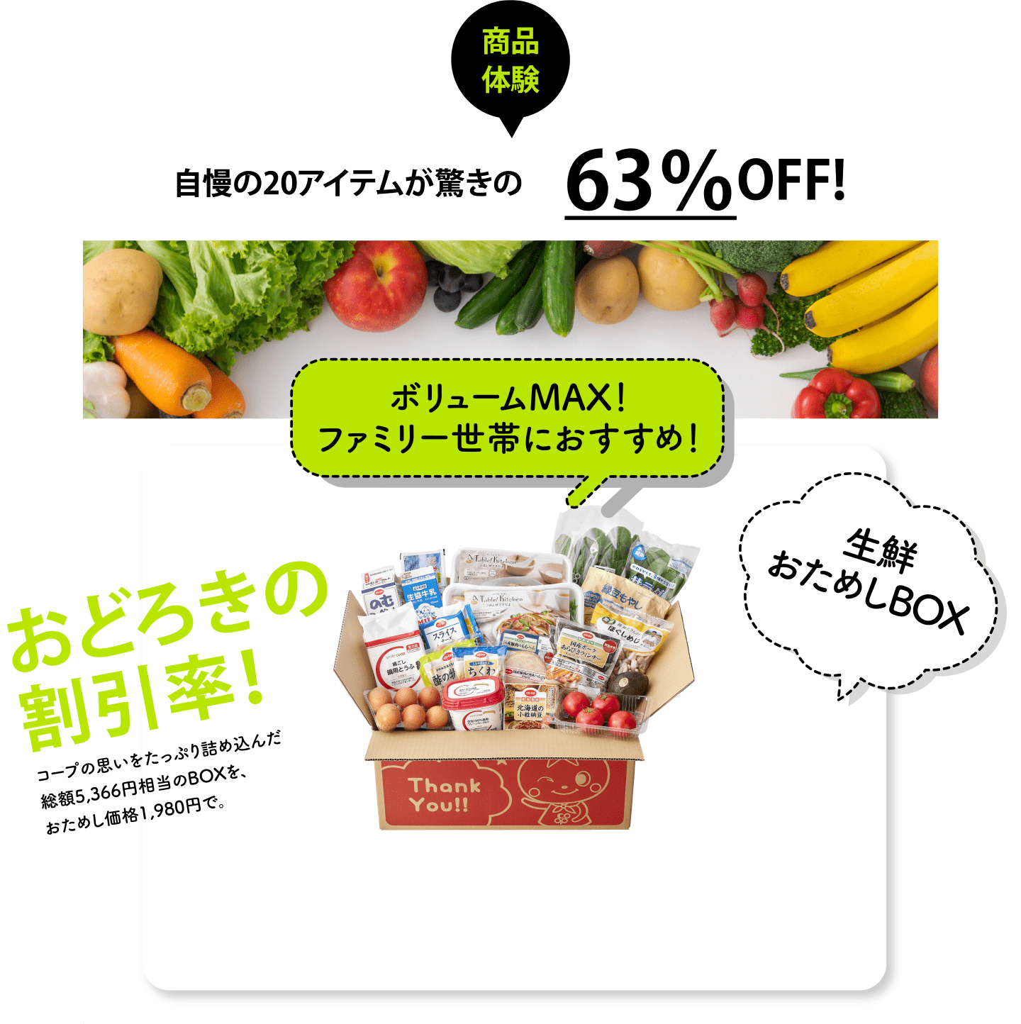 商品体験 自慢の20アイテムが驚きの63％OFF!