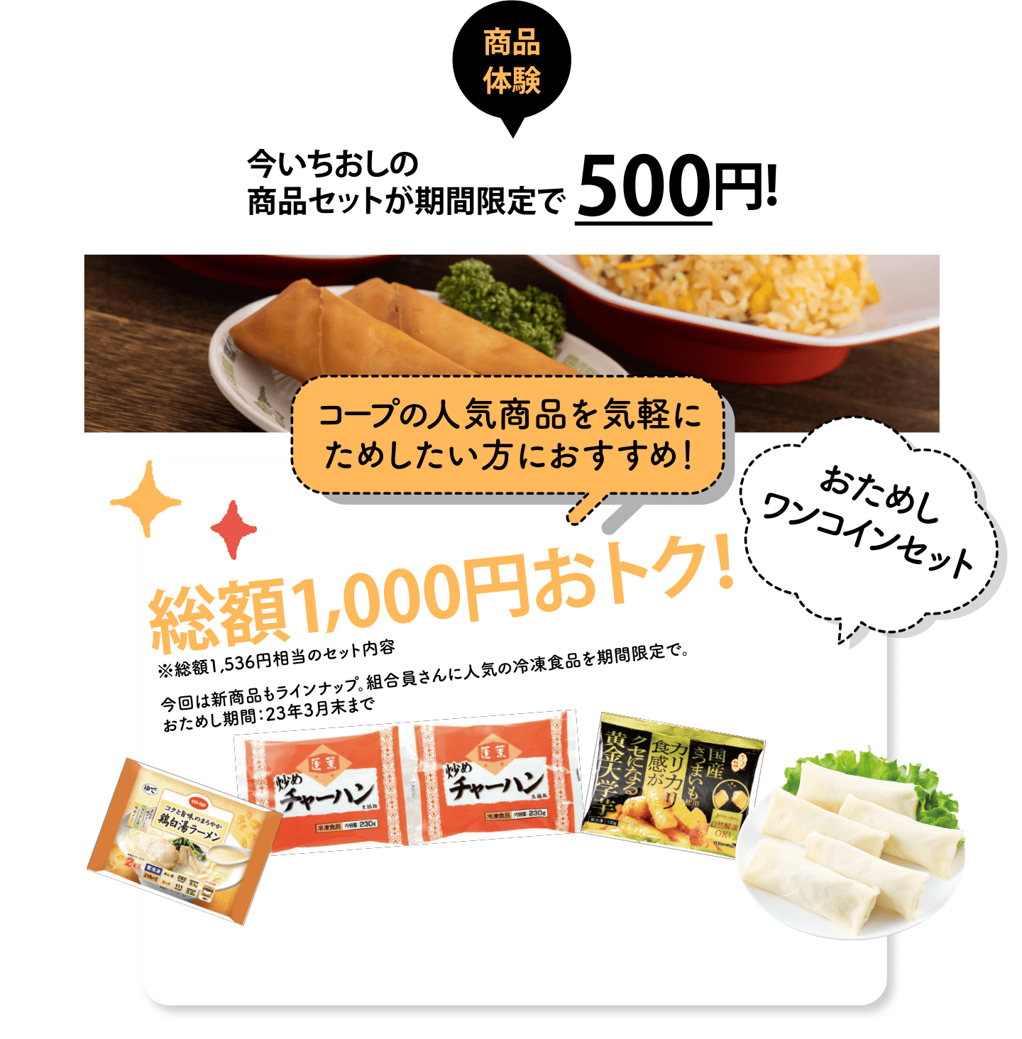 商品体験 ライフスタイル別に2,000円相当の商品が各1,000円