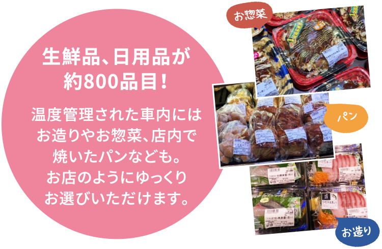 生鮮品、日用品が約800品目！