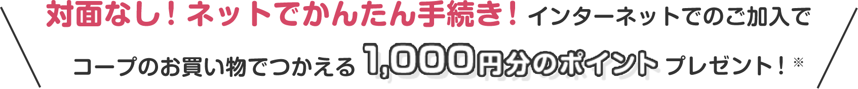 対面なし！ネットでかんたん手続き！インターネットでのご加入でコープのお買い物でつかえる　1,000円分のポイントプレゼント！※